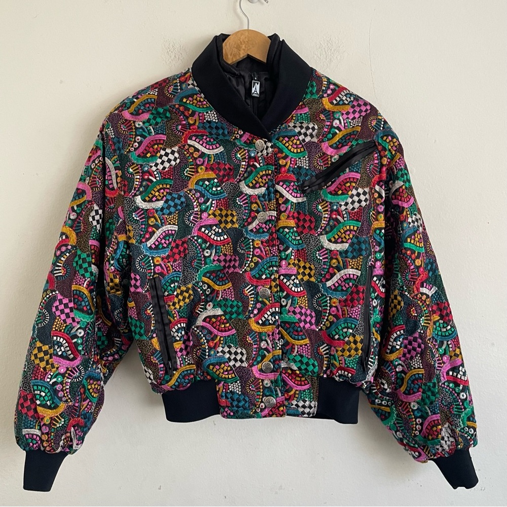 Vintage 80s Skea Paris Vail Embroidered Bomber Ski Jacket Multicolor Size 6 - Picture 2 of 8